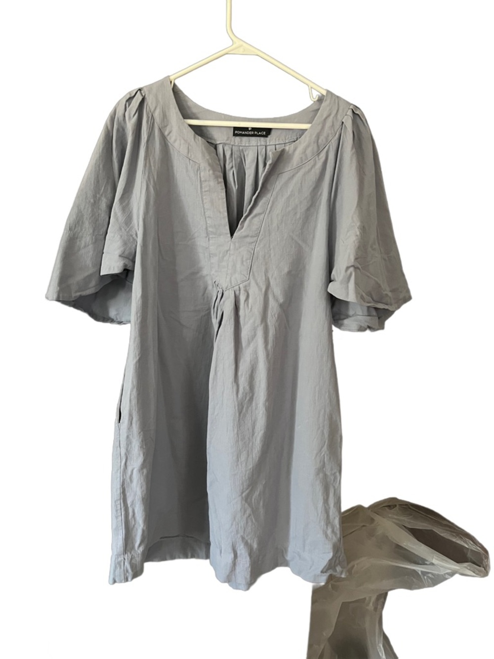 Light Gray Tunic Top - Casual V-Neck Shift